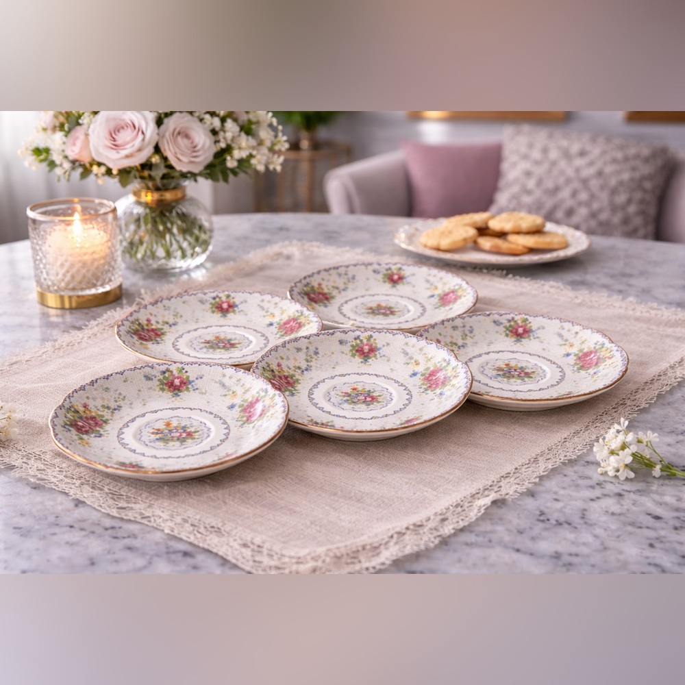 Royal Albert “Petit Point” 5 Saucers | Bone China England